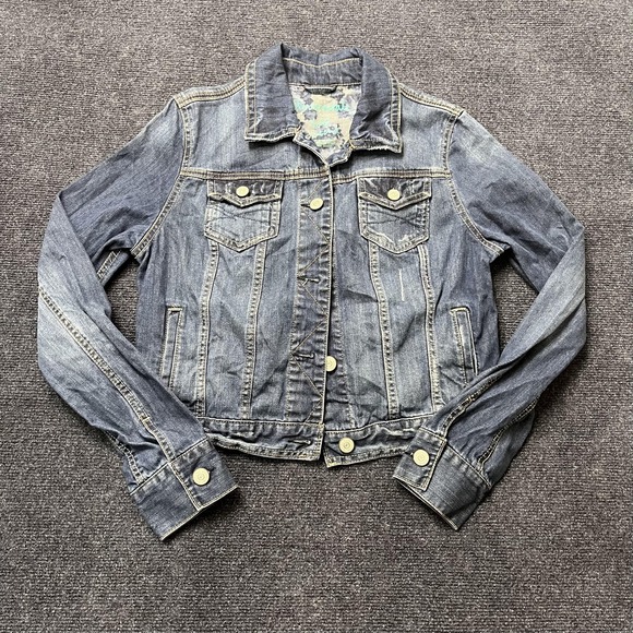 Aeropostale Jackets & Blazers - Y2K Aeropostale Cropped Denim Jacket Womens Large Button Front Collared Spring